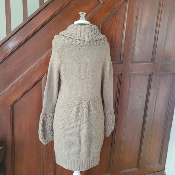 Old Navy Womens Shawl Collar Cable Knit Cardigan Sweater Medium Brown Lambswool - Picture 4 of 8